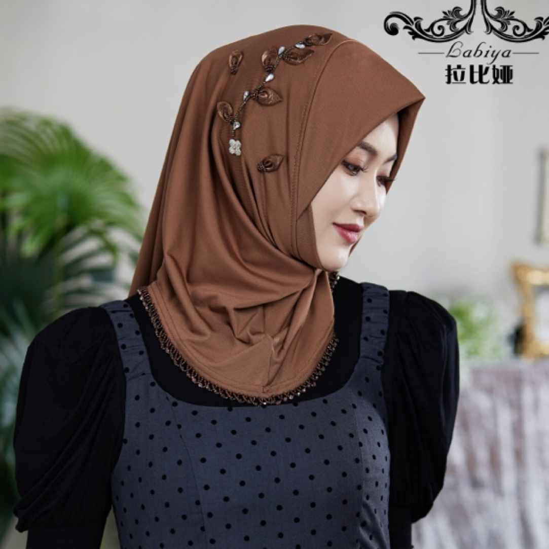 佰丝缦新款手工粘花简约时尚套头纱巾