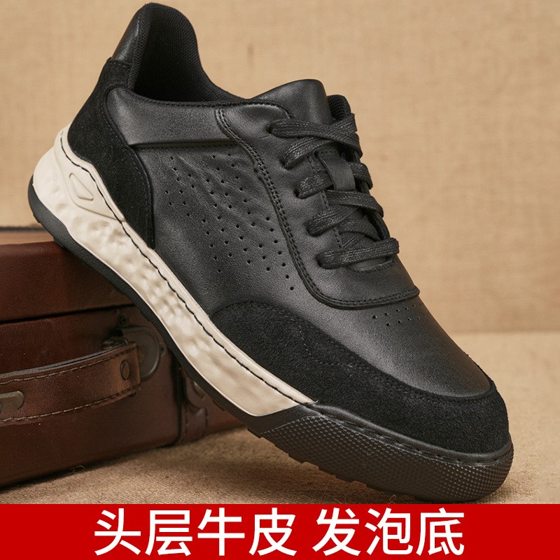头层牛皮休闲男士户外秋季休闲皮鞋通勤拼色发泡软底真皮鞋耐磨