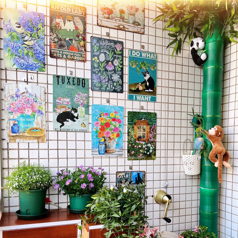 花卉铁皮画小清新田园风家居阳台花店庭院餐厅墙面复古装饰画墙上