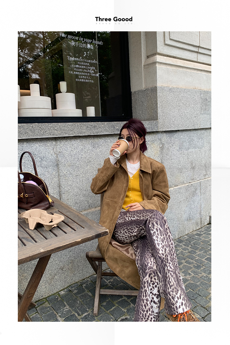 THREE GOOOD/三吉【放价了】沙漠迷醉米色豹纹牛仔裤SSK241151