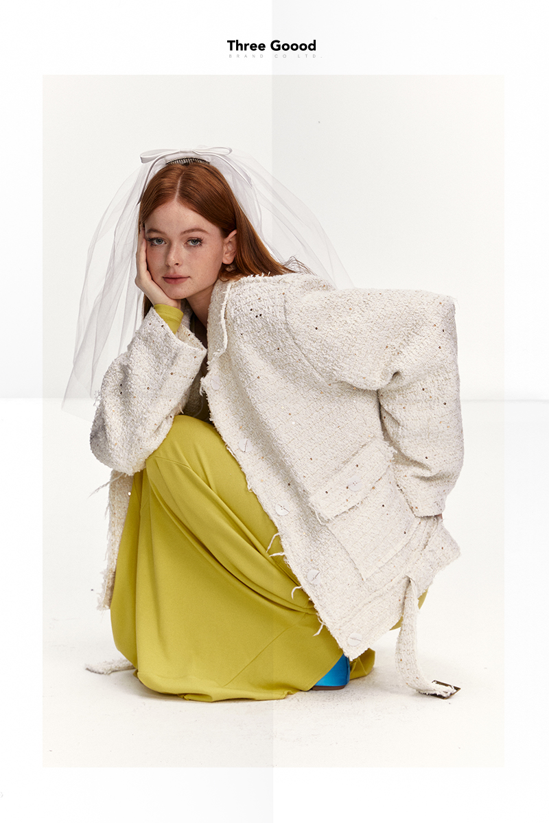 THREE GOOOD/三吉 旷谷幽兰气质款通勤风小香风毛边外套 SW230873