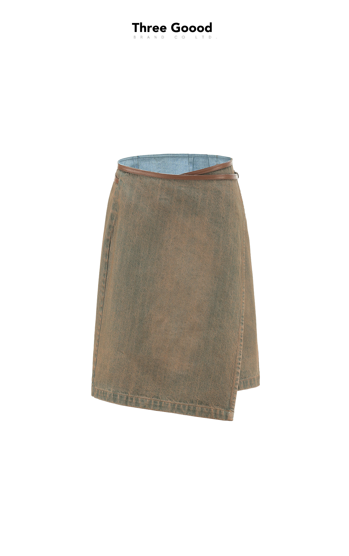 THREE GOOOD/三吉《放价了》蓝色彼岸皮畔牛仔半裙 DQ240203