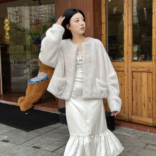 直播间2024新款貂皮大衣女整貂天然皮草外套韩国慵懒风菠萝袖