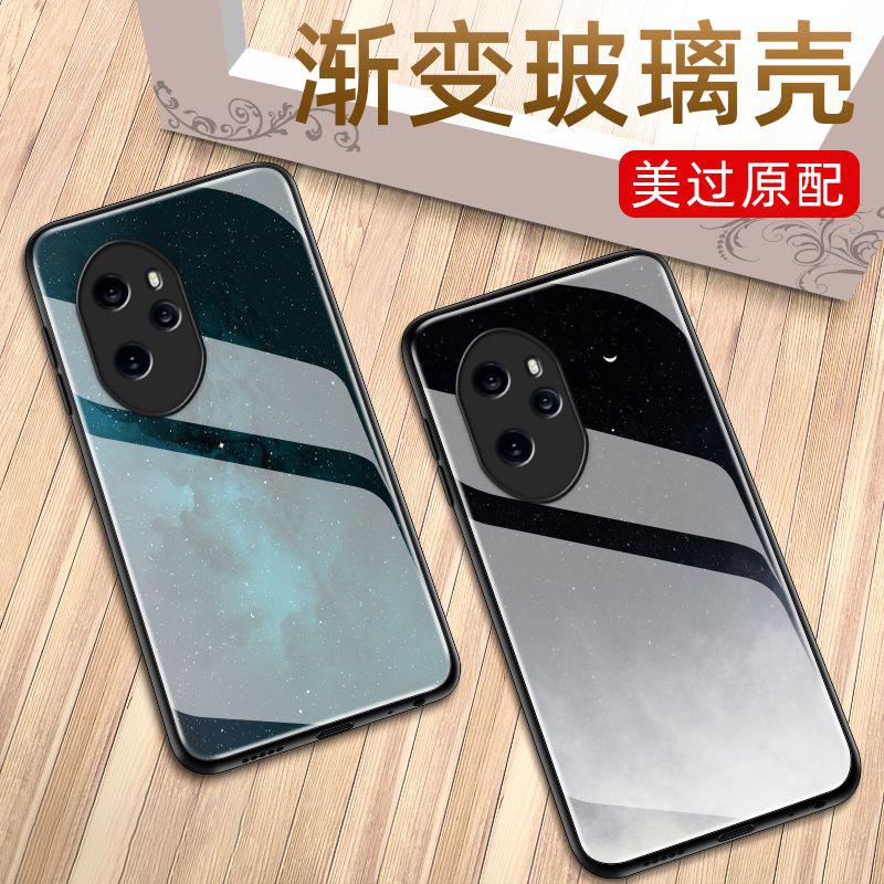 适用于荣耀100pro手机壳玻璃硅胶软边HONOR100PRO硬壳简约商务男