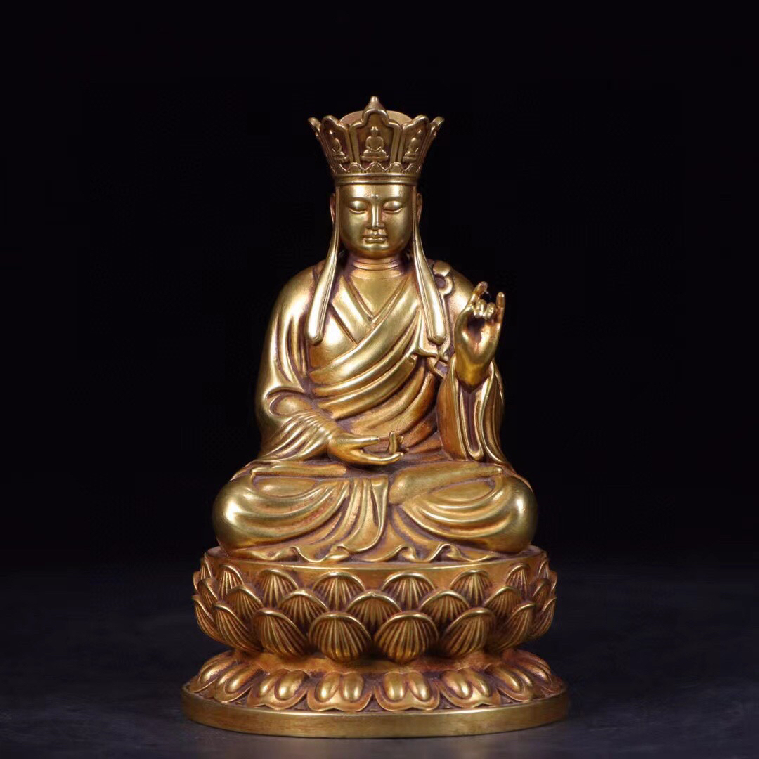 回流 铜鎏金藏传佛像摆件 地藏王 铜鎏金佛像 古玩收藏地藏王摆件