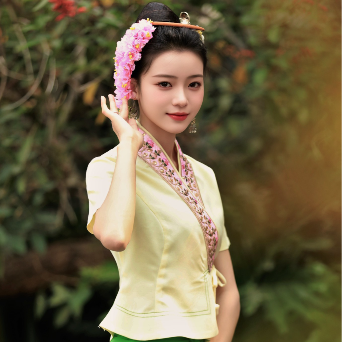 泰锦版纳傣族薄款短袖绿裙新款中式民族国风女春夏季服饰生活套装