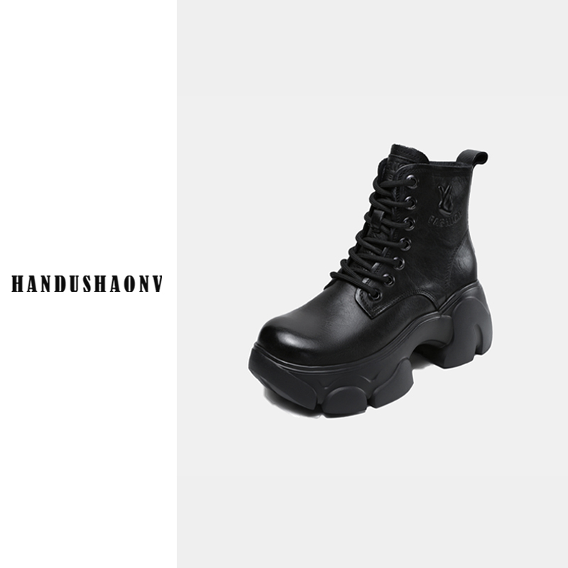 头层牛皮厚底短靴2024年秋冬季英伦风百搭时尚洋气又高级马丁靴女