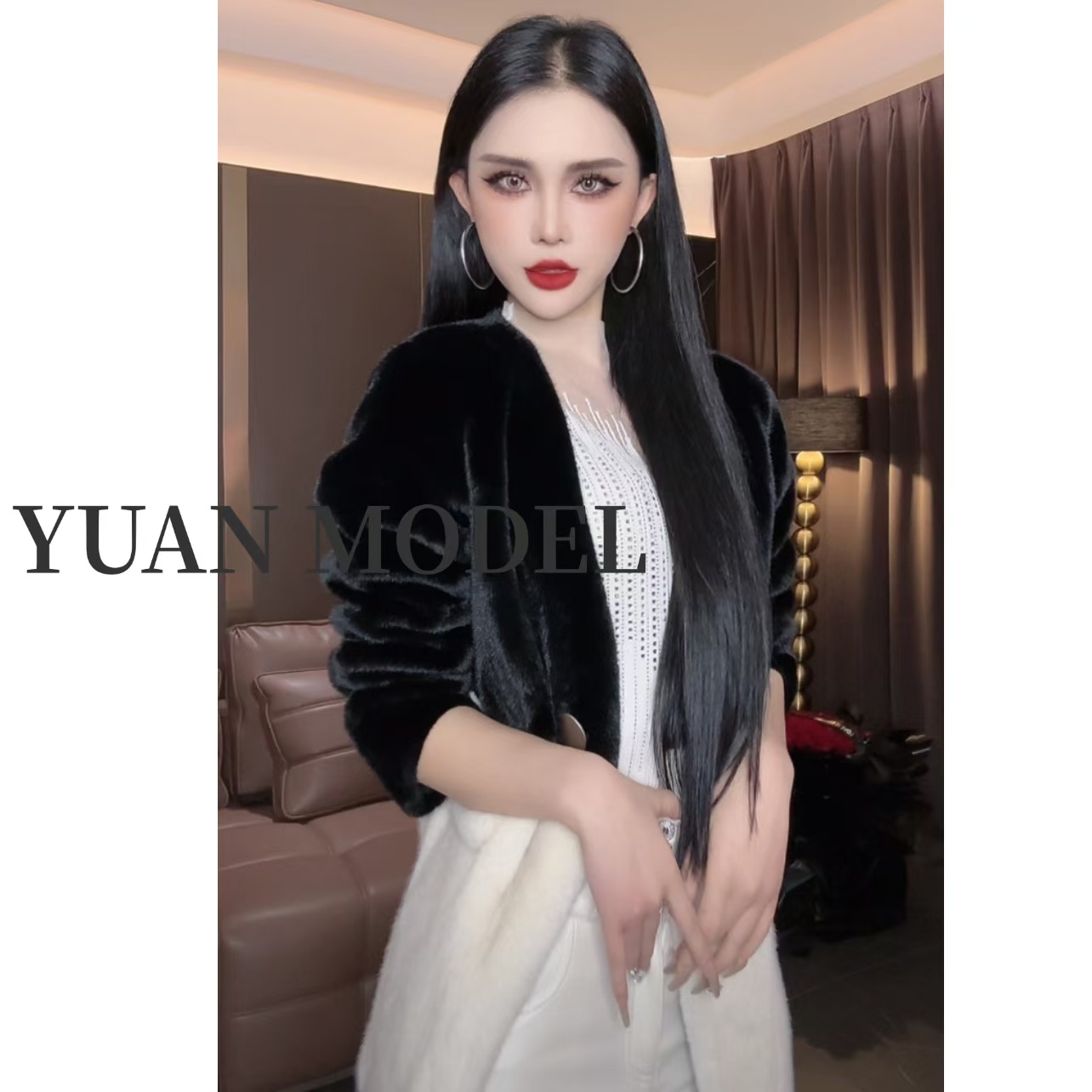 【YUAN MODEL】媛老板-高定欧货拼接一粒扣草外套女装 112643