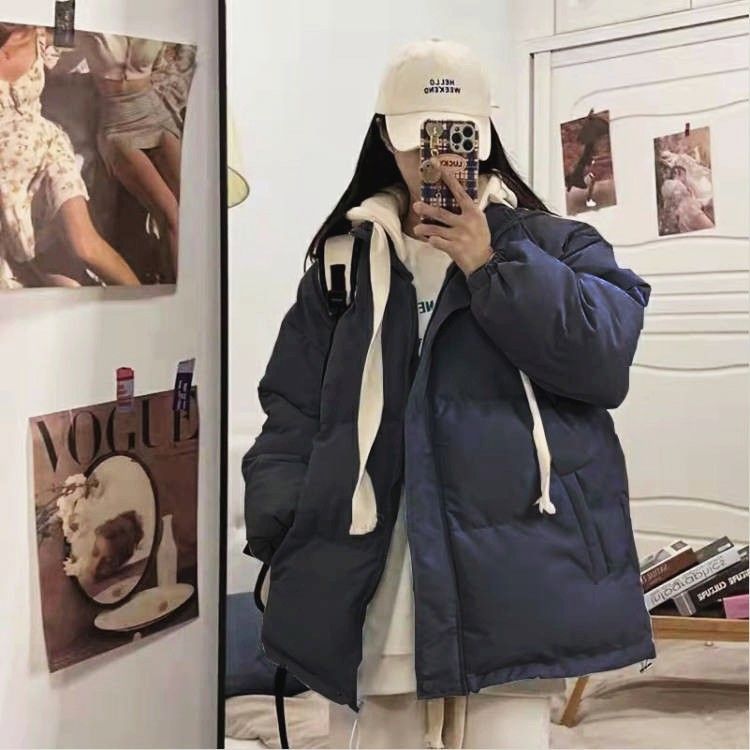 雅鹿加厚棉衣羽绒服外套女学生假两件款连帽宽松学院派克服面包服