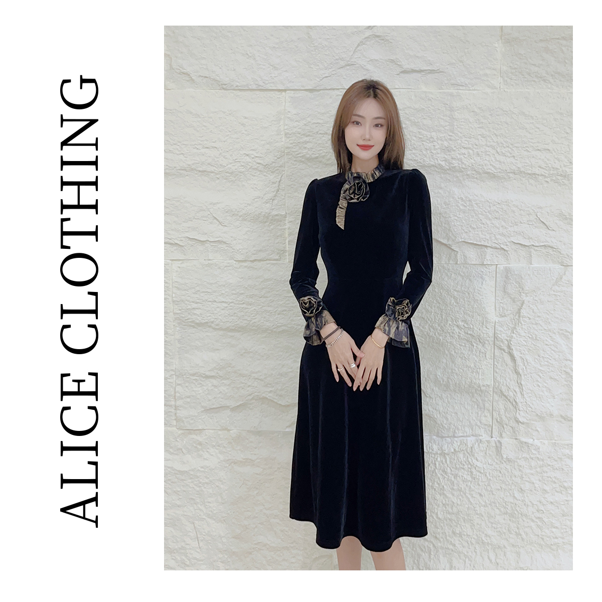 6【ALICE “黑牡丹”时尚连衣裙】手工捏花 华美雅致 S1032507Q