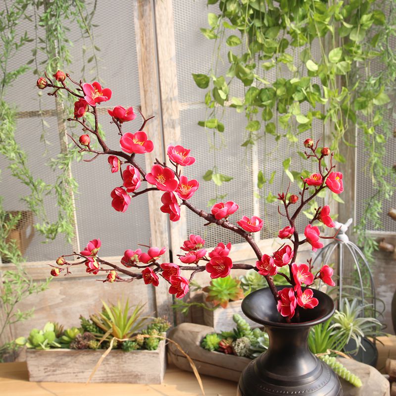 梅花仿真花单支腊梅假花中式家居装饰摆设插花客厅橱柜摆件干花枝