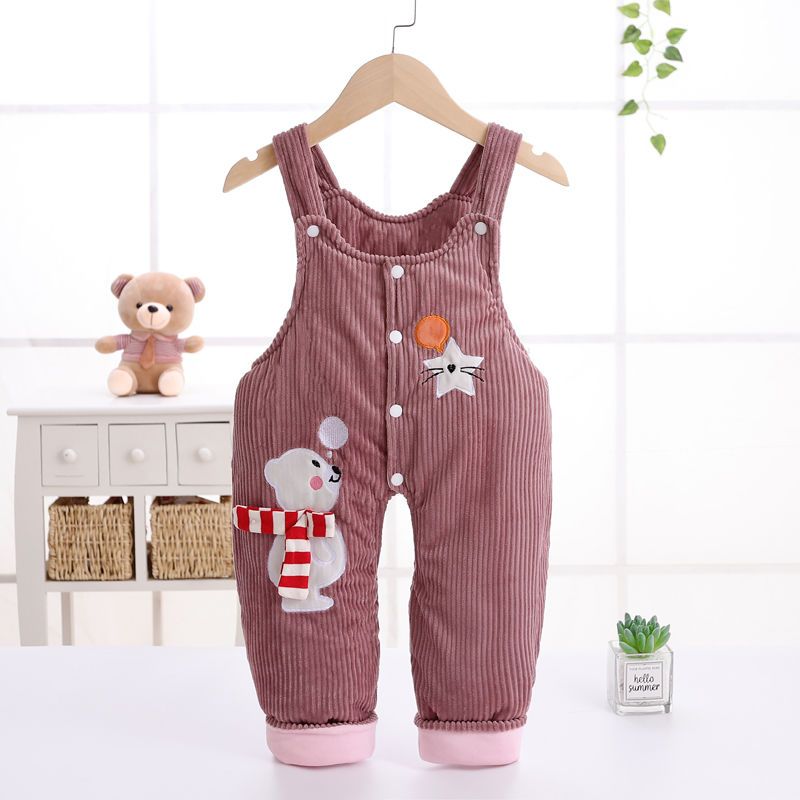 婴儿春秋薄款棉裤子男女宝宝外出服新生儿保暖夹棉背带裤