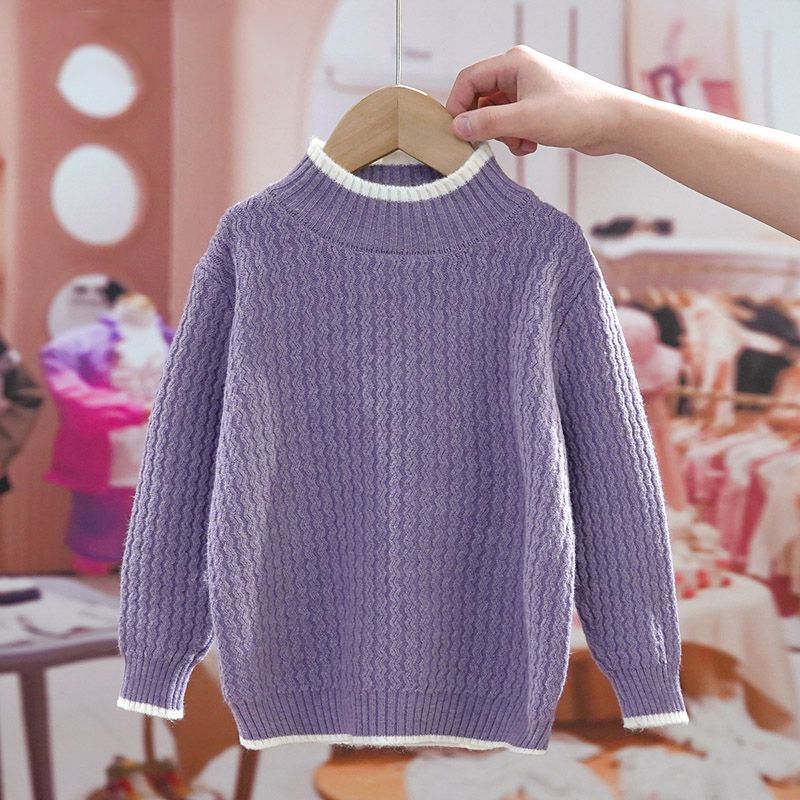 童装女童毛衣加绒加厚2023秋冬新款半高领儿童打底针织衫保暖上衣