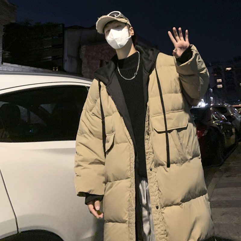 假两件中长款羽绒服男士2023年连帽新款冬季宽松加厚保暖鸭绒外套
