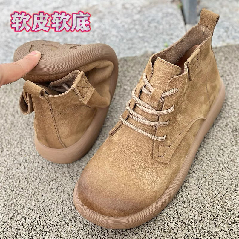 宽脚大头高帮皮鞋男2024秋季新款头层牛皮复古手工透气系带马丁靴