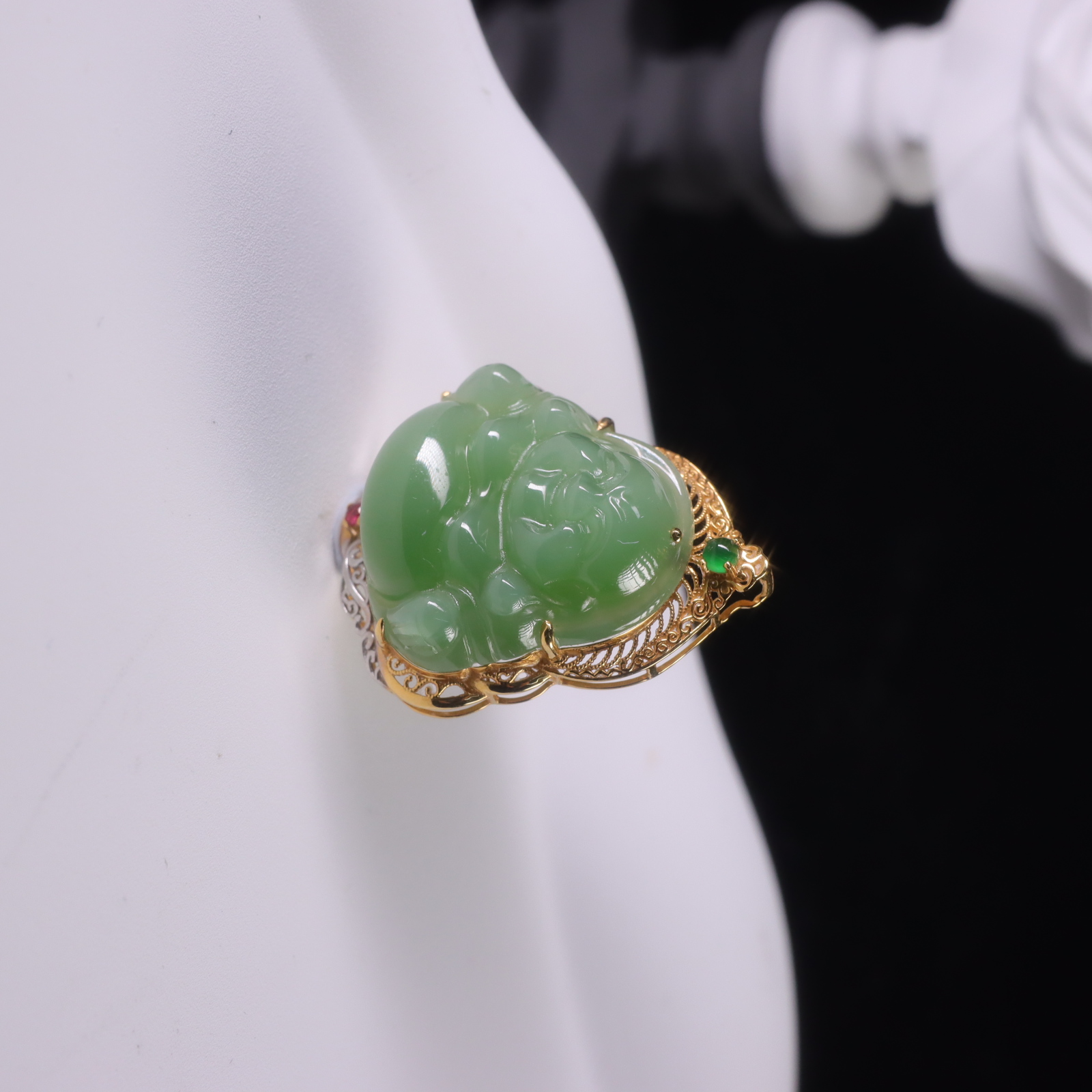 【东方十八岁】和田玉碧玉18K金佛公吊坠【觅清】不含链