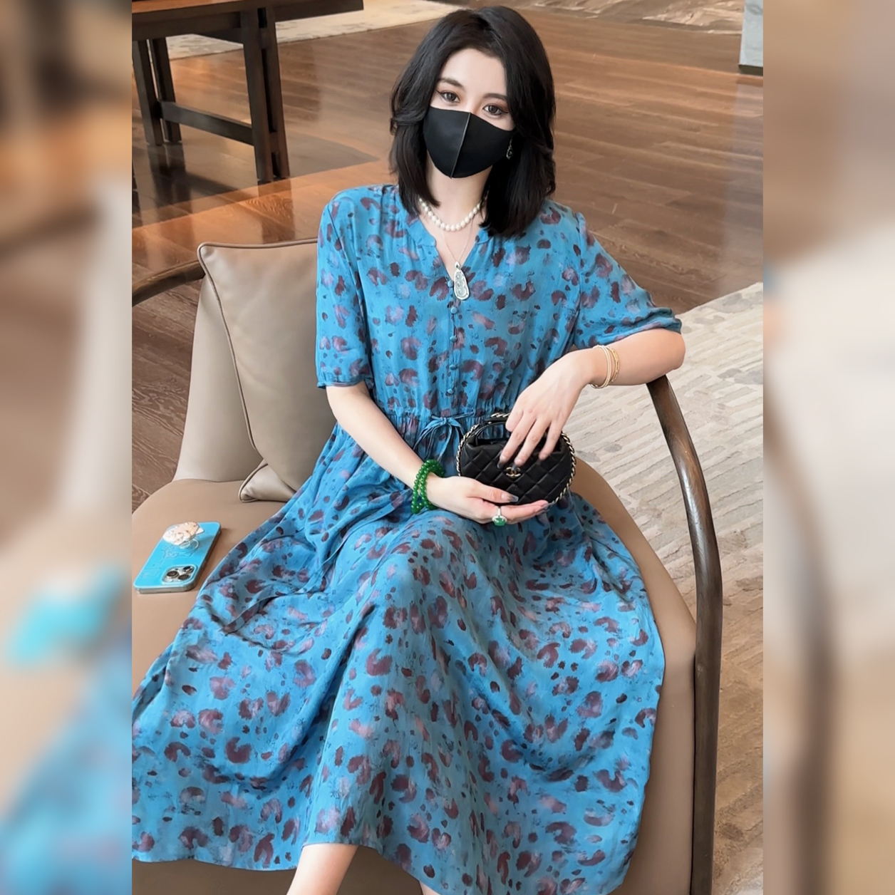 【Linda姐高端线】法式时尚气质轻奢高端墨染连衣裙AS4LYH1124