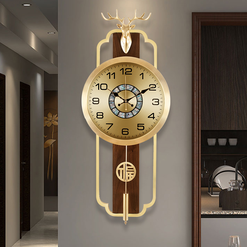 新中式鹿头挂钟客厅家用时尚创意钟表摆钟餐厅静音时钟装饰挂表30
