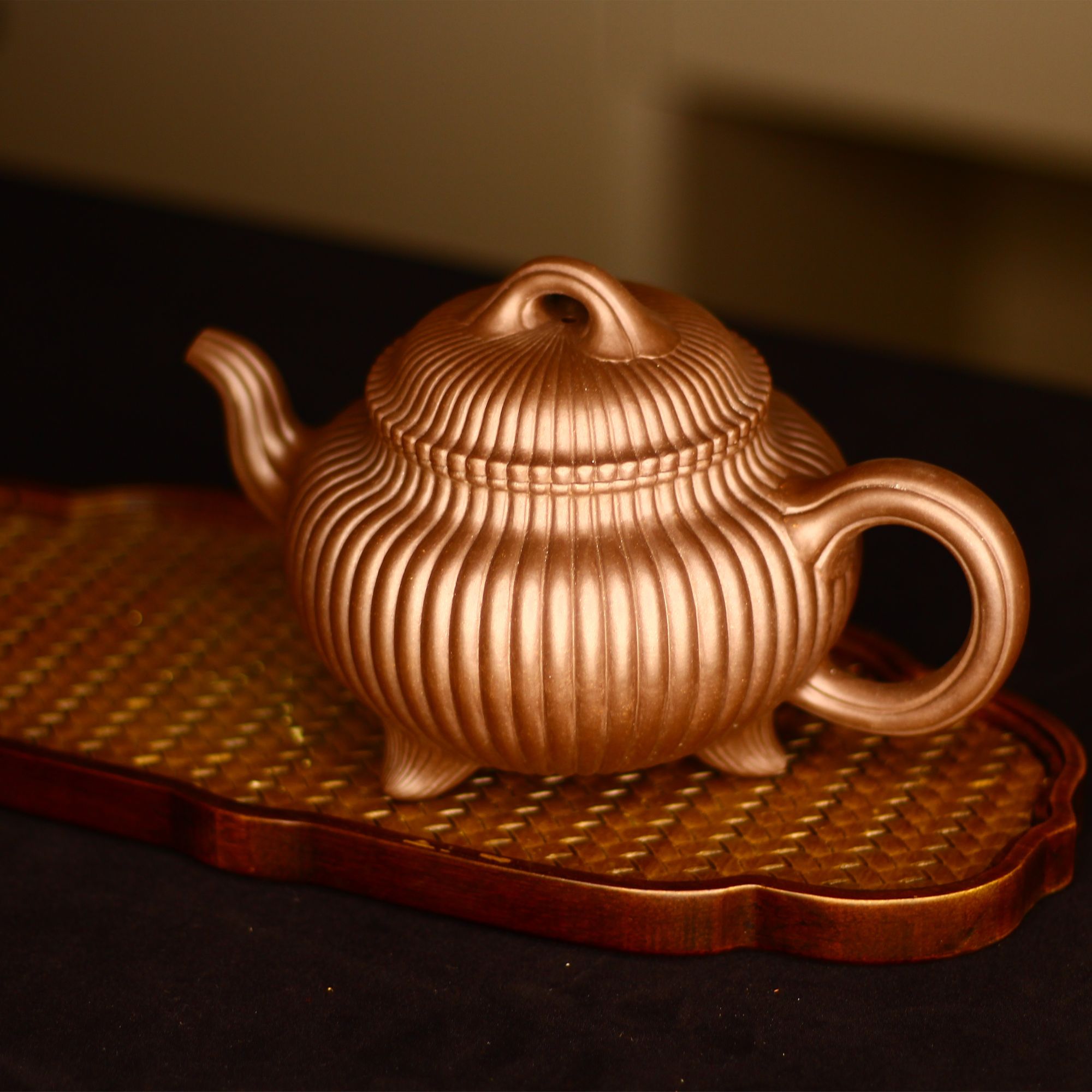 茶具紫砂壶全手工筋纹手制菊瓣壶名英雄许屹松紫砂艺术馆出品手捏