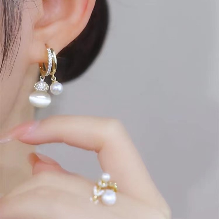 铜合金耳饰 气质百搭珠珠流苏小众设计耳饰耳扣9108