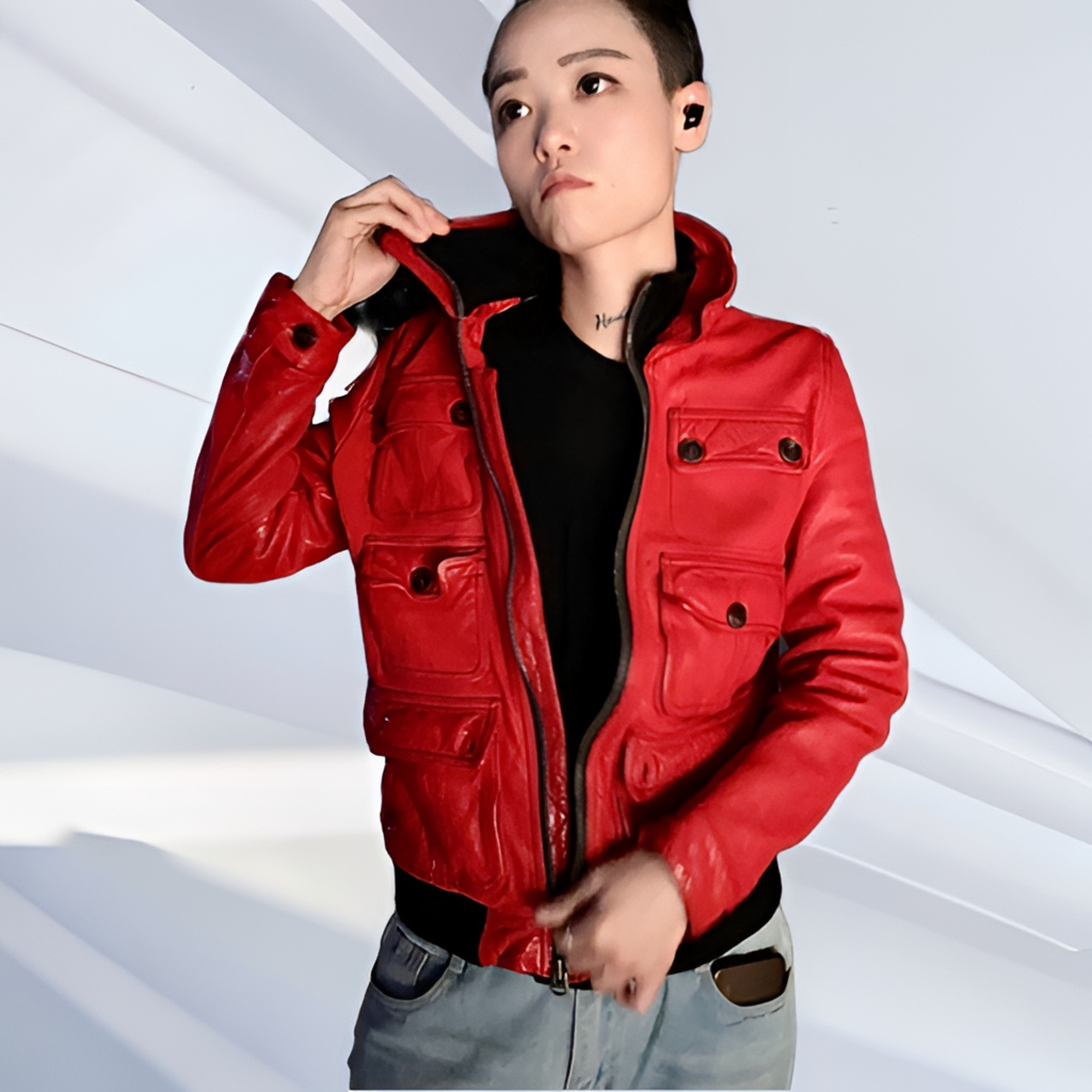 9210-原生态山羊皮新款高定复古时尚女装赛车潮防风双领真皮夹克