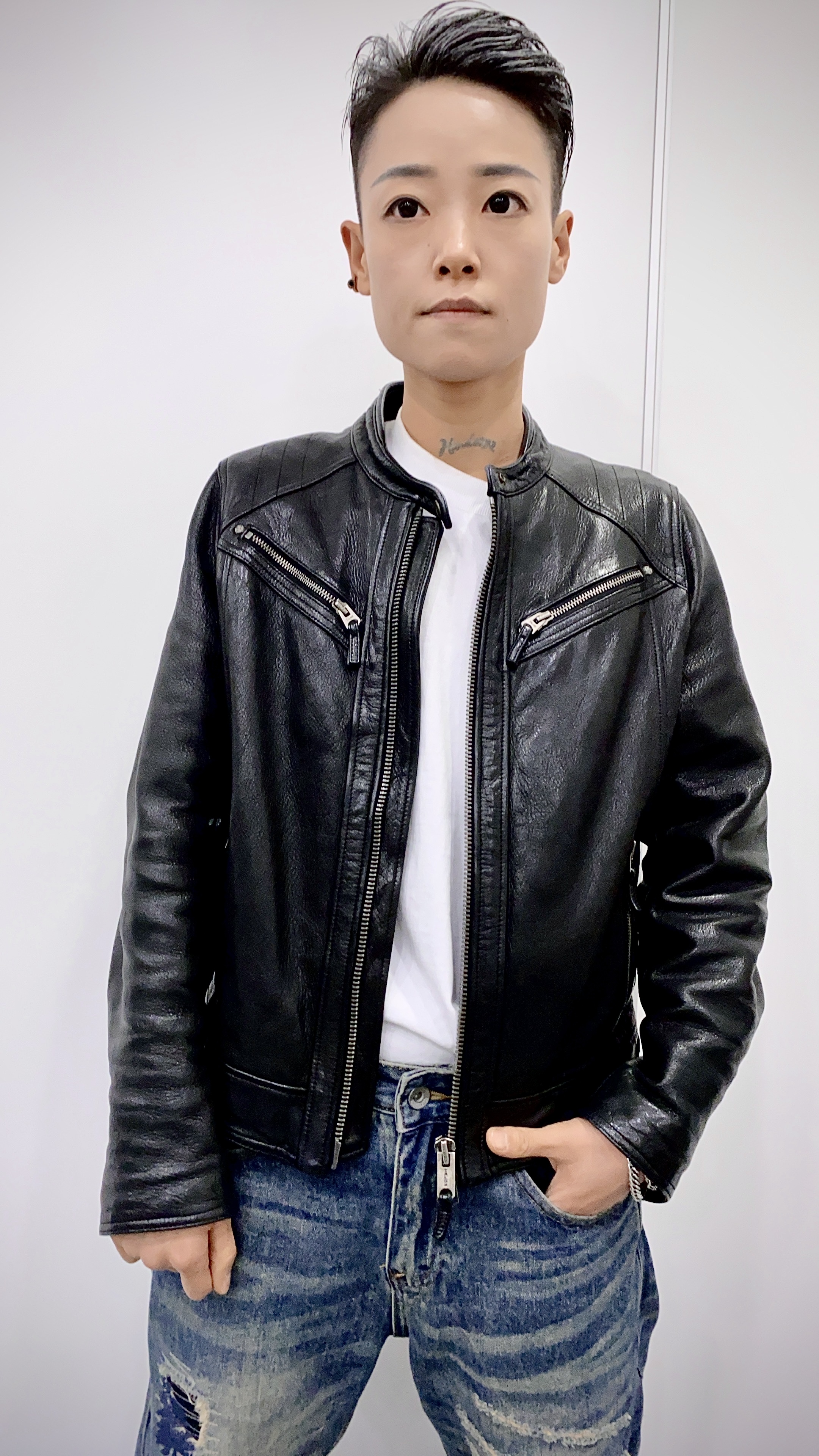 9302-原生态山羊皮经典复古女款潮流时尚立领修身真皮夹克外套