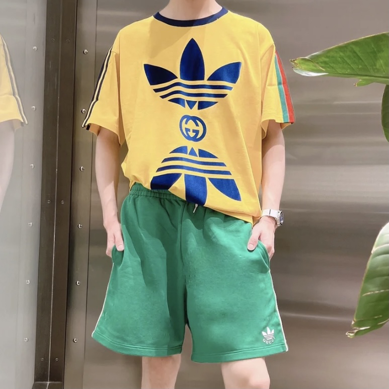 95新 GUCCI/古驰 bb零四四二 棉 绿色logo短裤 xs码