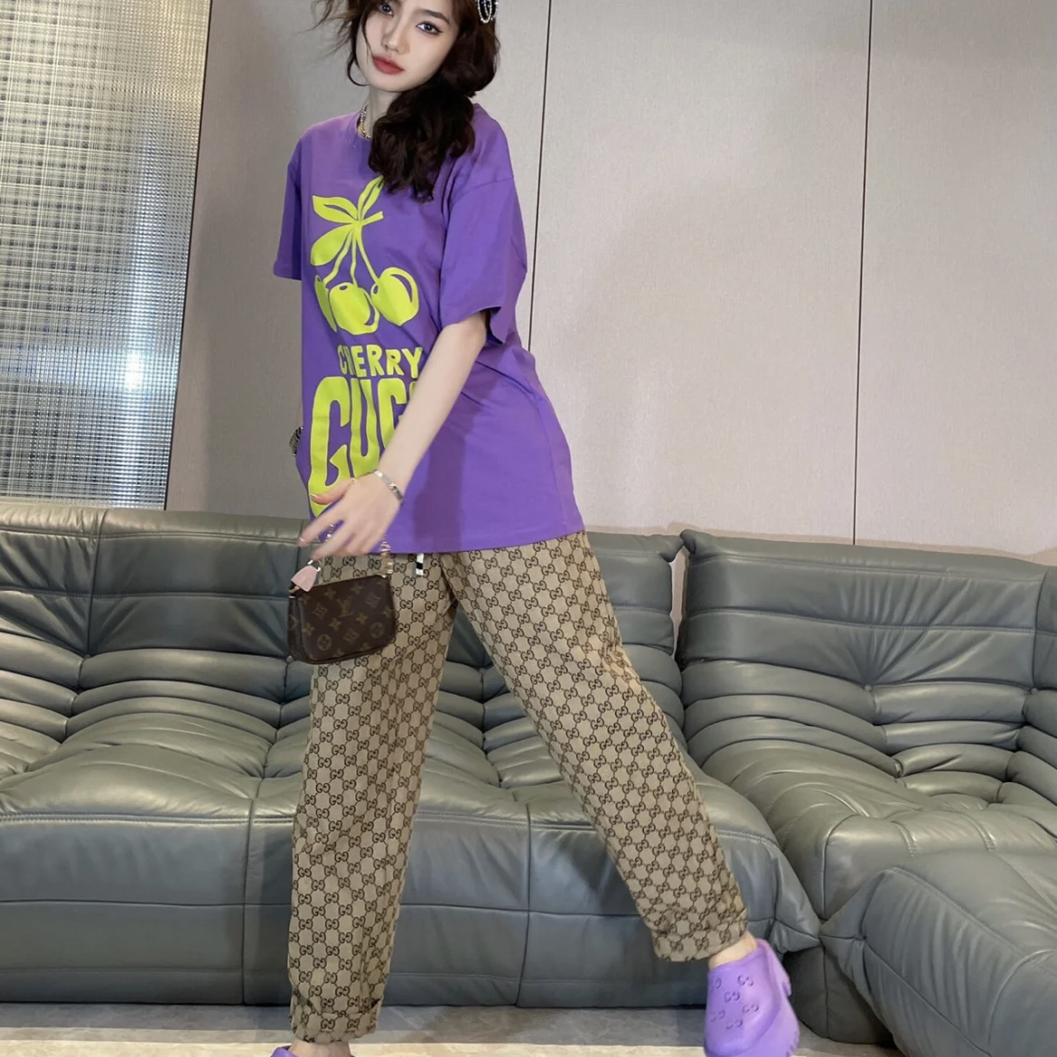GUCCI/古驰 kb0329 满印老花长裤 46码 95新