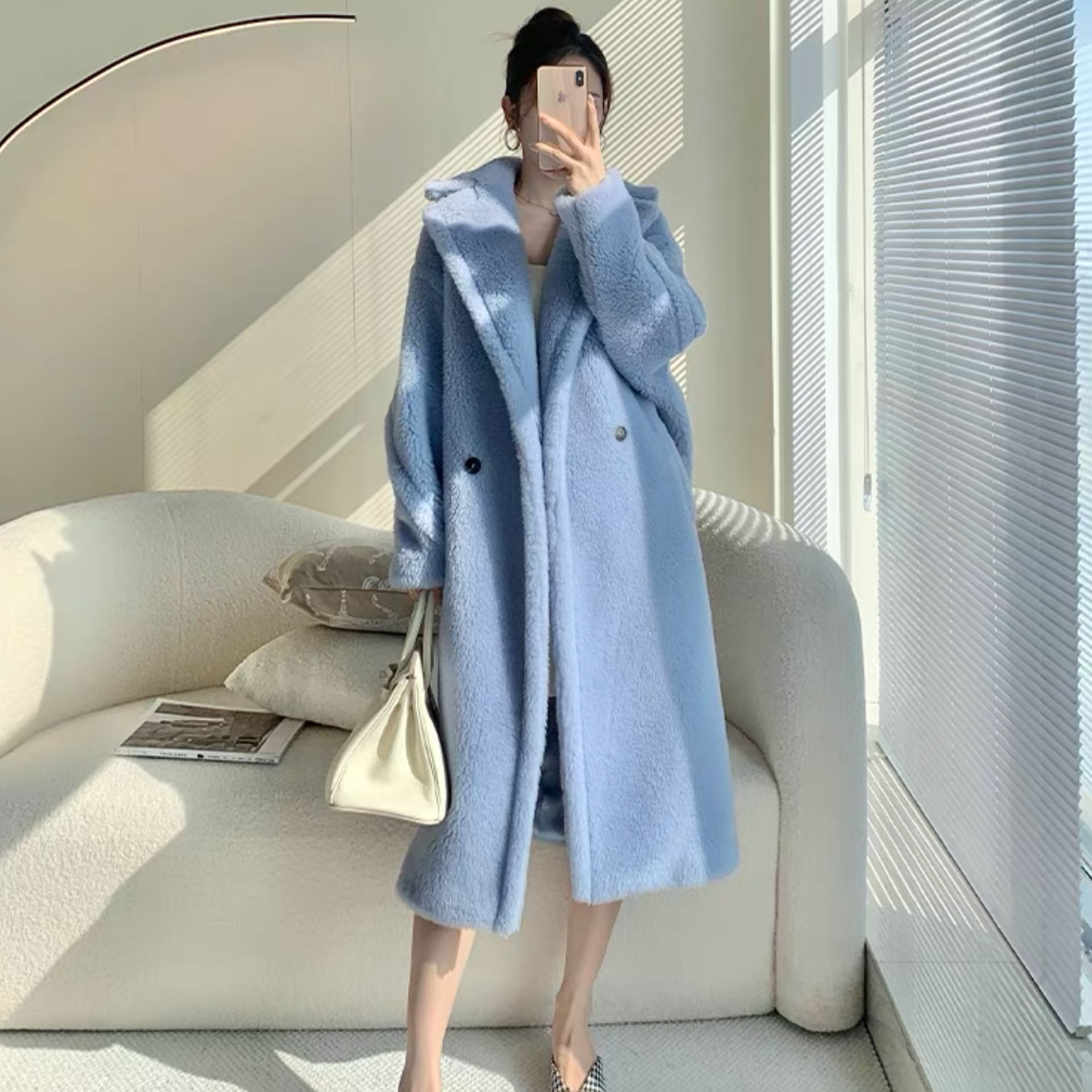 95新 MaxMara   bb0315 羊驼毛 蓝色泰迪大衣 S码 95新 