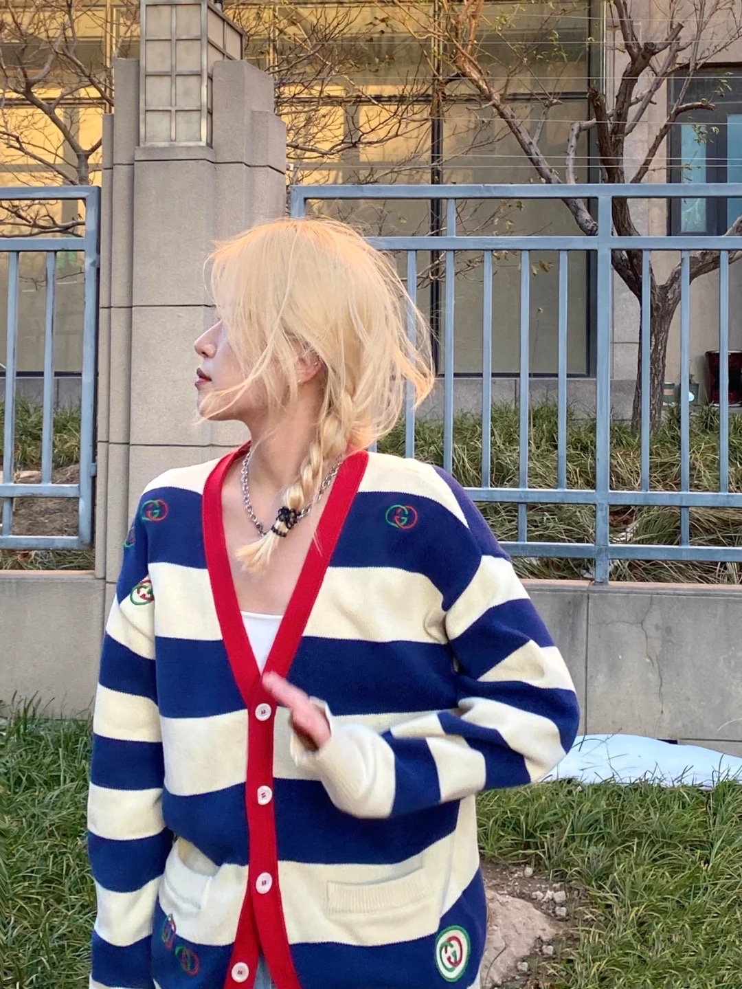 GUCCI/古驰 yf886 条纹针织开衫 l码 市场价13500 95新