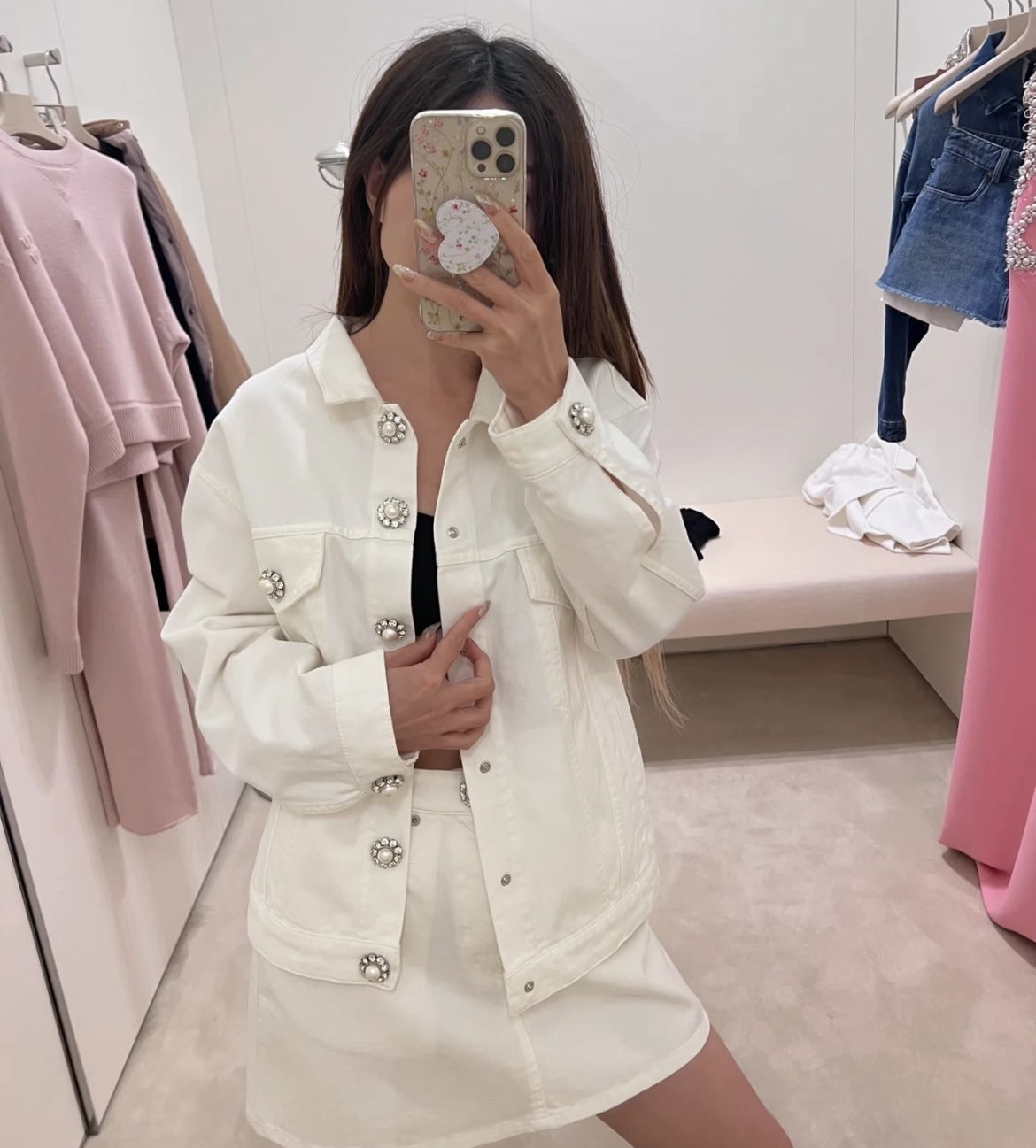 miumiu/谬谬 yf721 水钻后背logo牛仔外套 36码 公价15500 95新