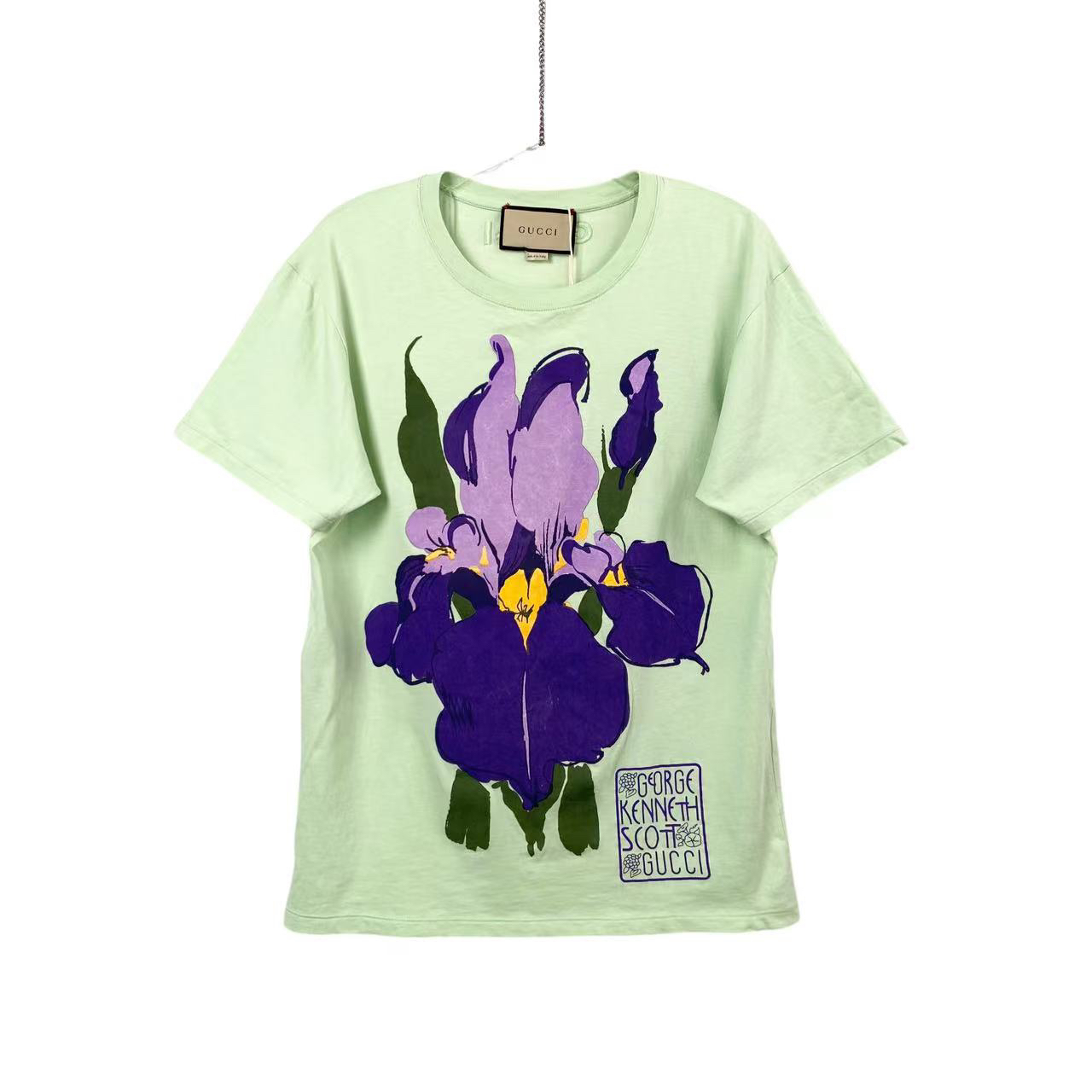 95新 GUCCI/古驰 bb零四四六 棉 花卉logo短袖 xs码