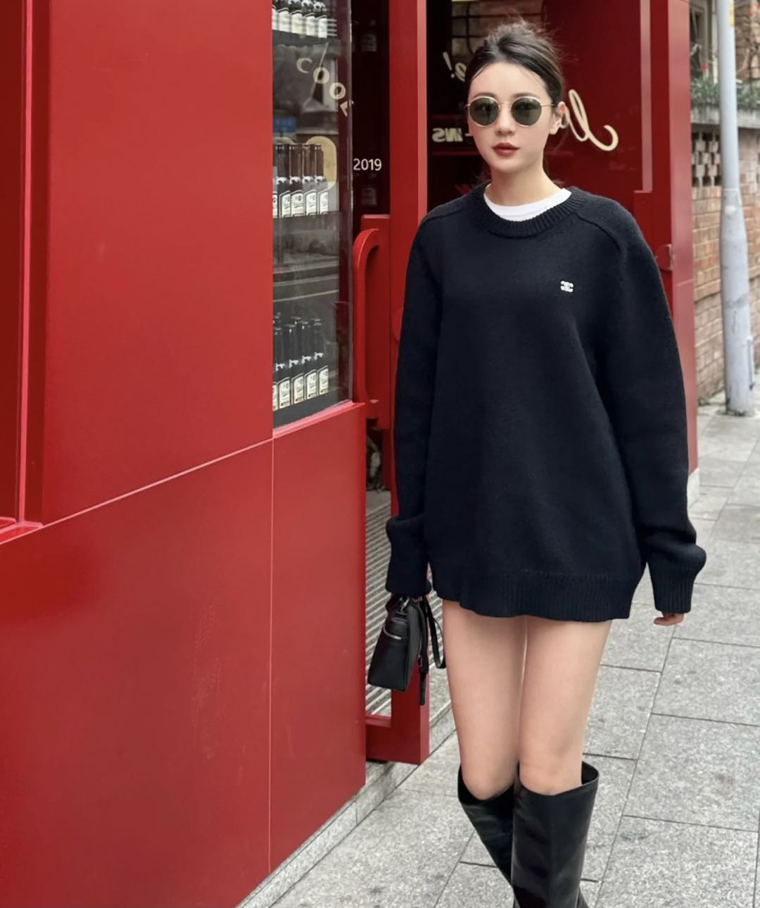95新 Celine/思琳  一六四八六 羊毛 刺绣logo毛衣 m码