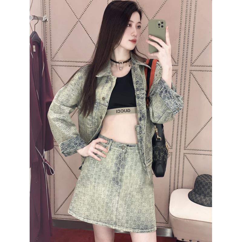 95新 GUCCI/古驰 jm零一六三 棉 老花满印牛仔短裙 36码  95新 