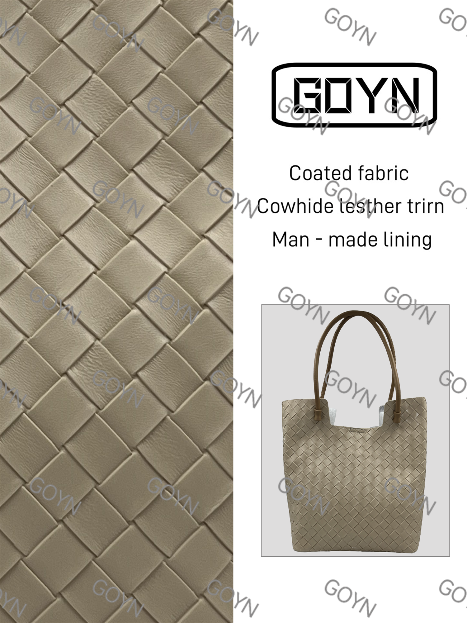 GOYN手工真皮女包双手提编织桶杏 0178