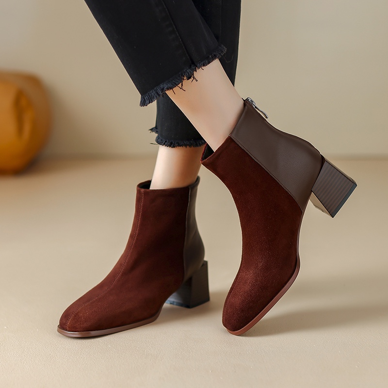 女鞋上新秋冬新款法式裸靴气质马丁靴时尚百搭方头真皮