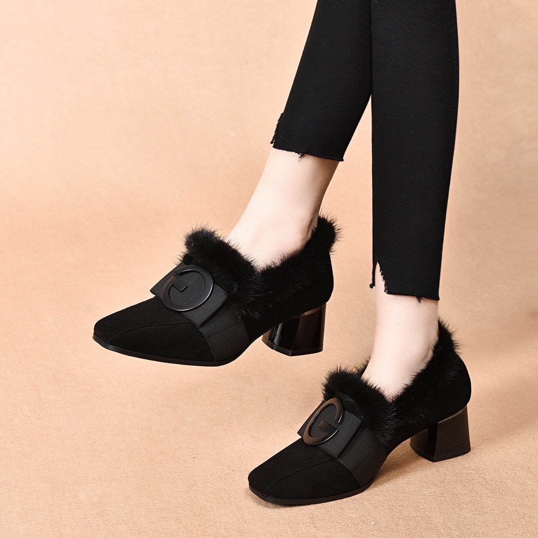 2024年秋冬水貂绒毛时尚G扣小美鞋舒适百搭