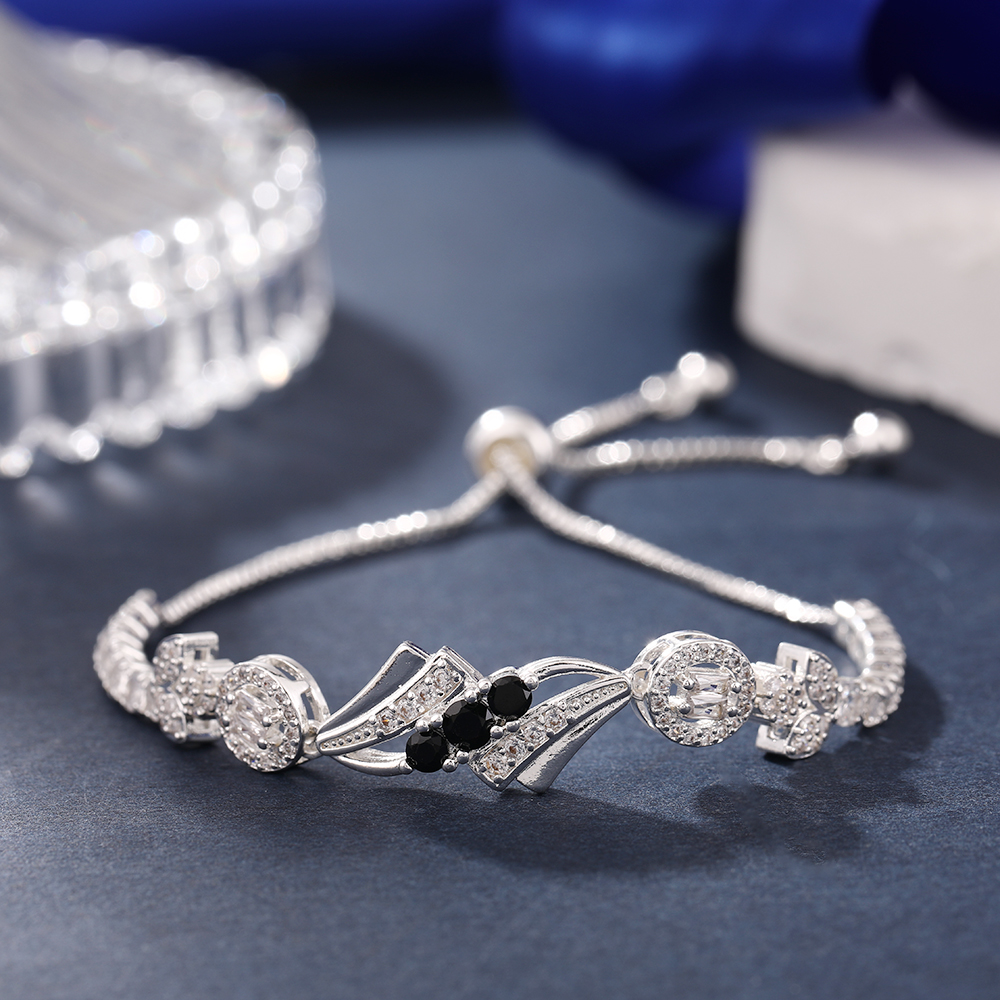 铜合金锆石手链 潮流几何镀银黑钻手链轻奢设计感时尚可调节手绳