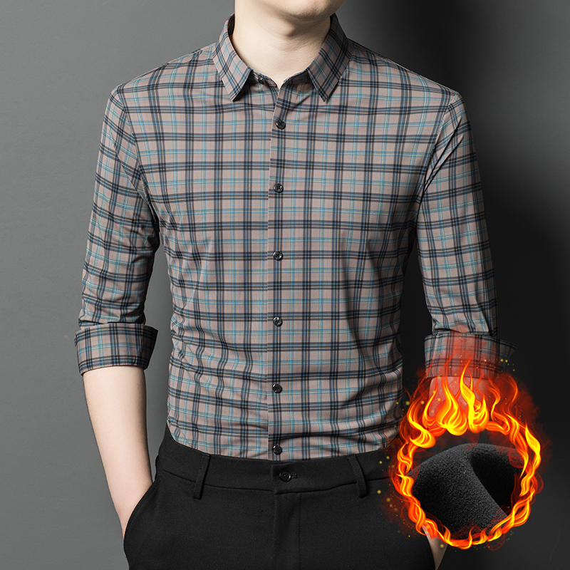 【专柜品质】秋冬新款商务休闲加绒格子衬衫中青年加厚保暖长袖衬衣