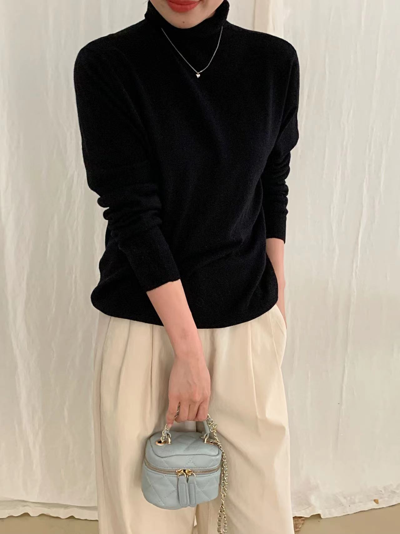 高品质美丽诺超细羊毛长袖堆堆领打底衫