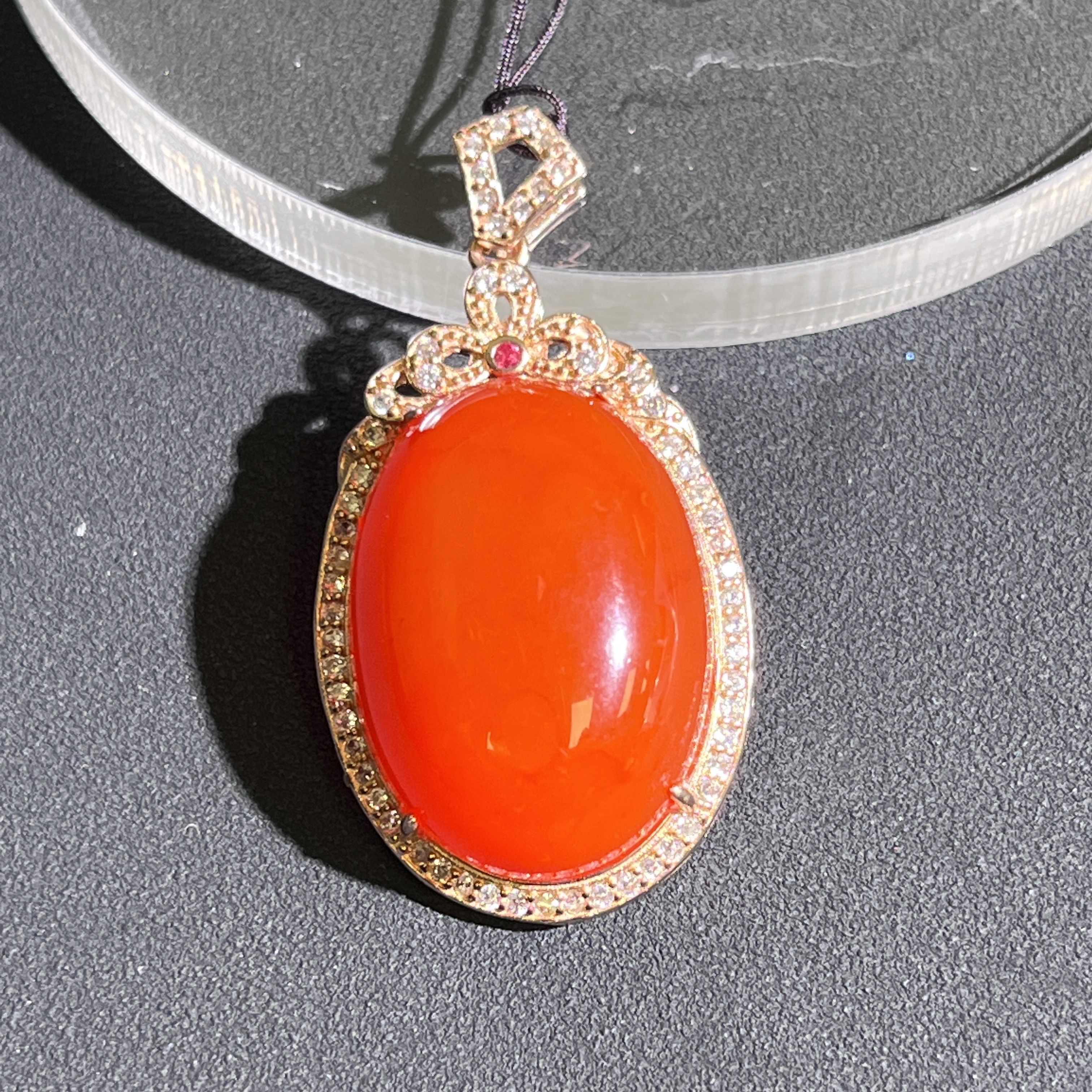 其他玛瑙红素款925银镶嵌素吊坠24*18mm7-8g