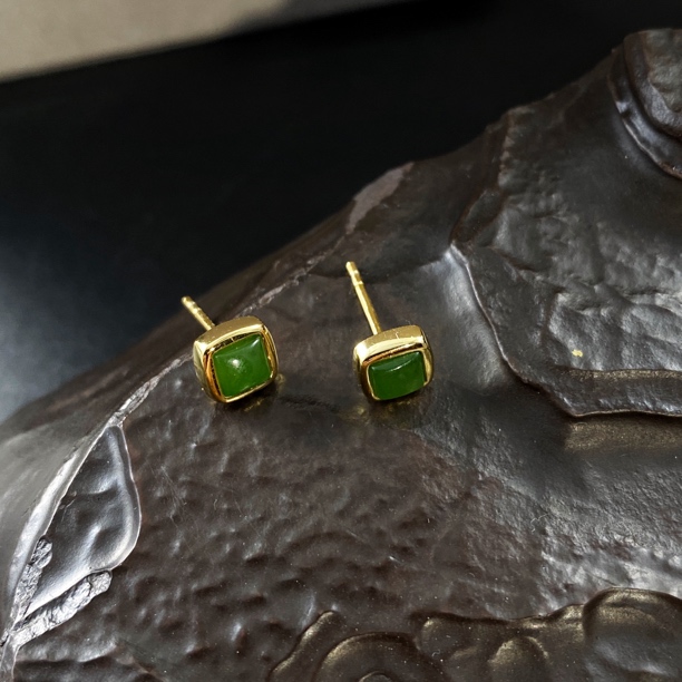 925银耳饰 锦瑟多宝绿方块 复古简约方耳钉1904001/1900645