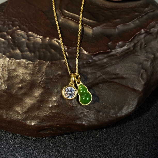 链子925银 精致高级感80分莫桑钻绿色小葫芦项链1900600