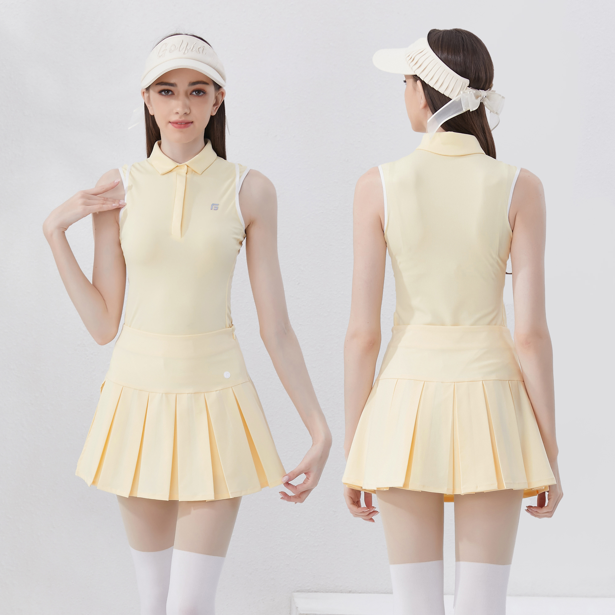 夏季高尔夫网球短袖女韩版无袖显瘦上衣修身golf女士运动裙户外