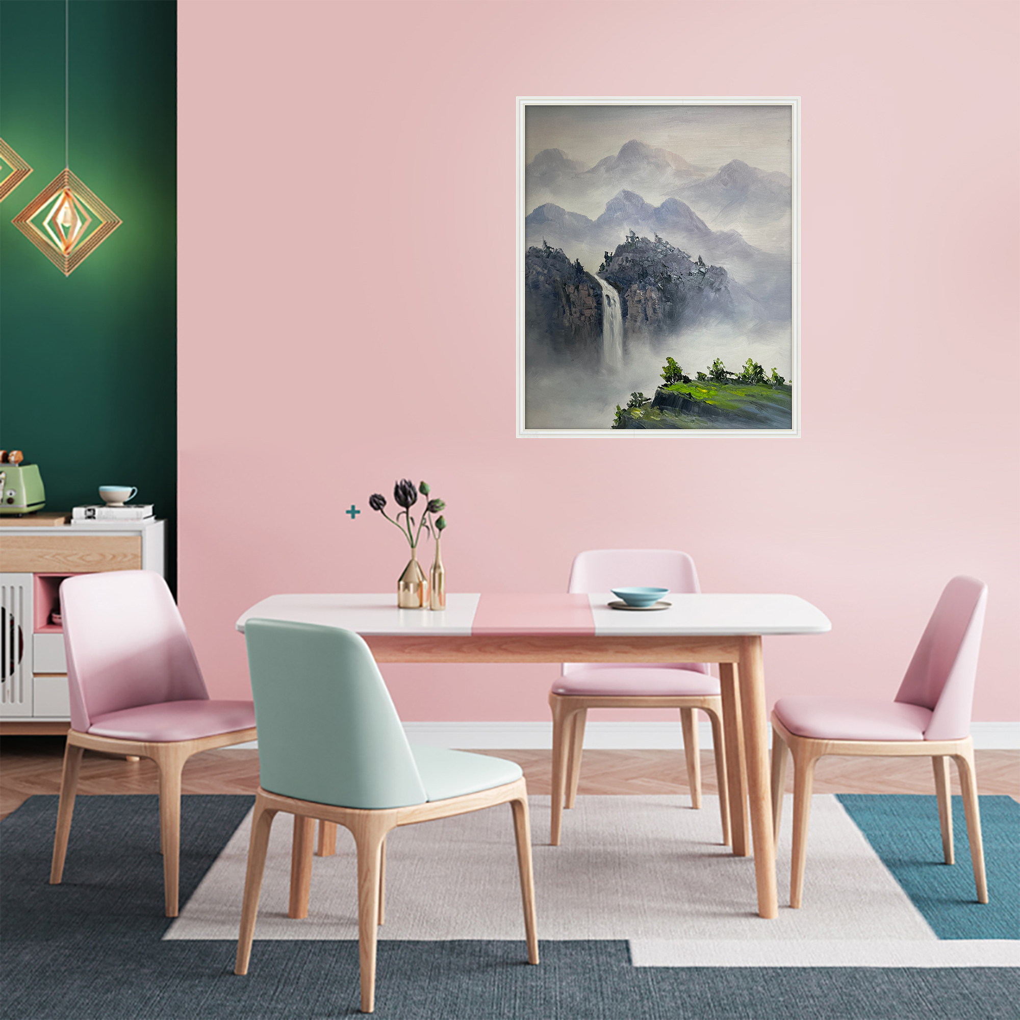 画影手绘山水50*60国风餐厅油画