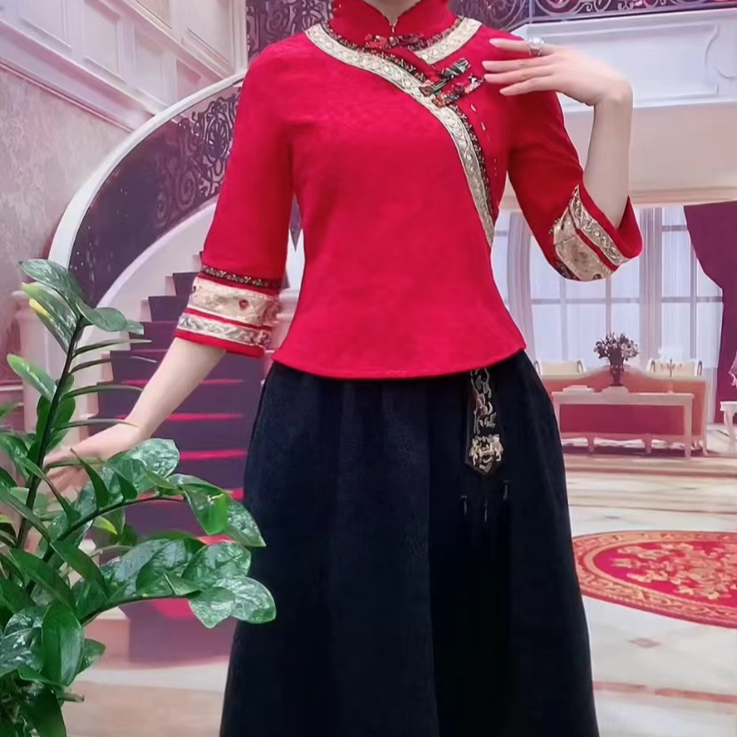 1019款复古中式民族风气质棉麻套装