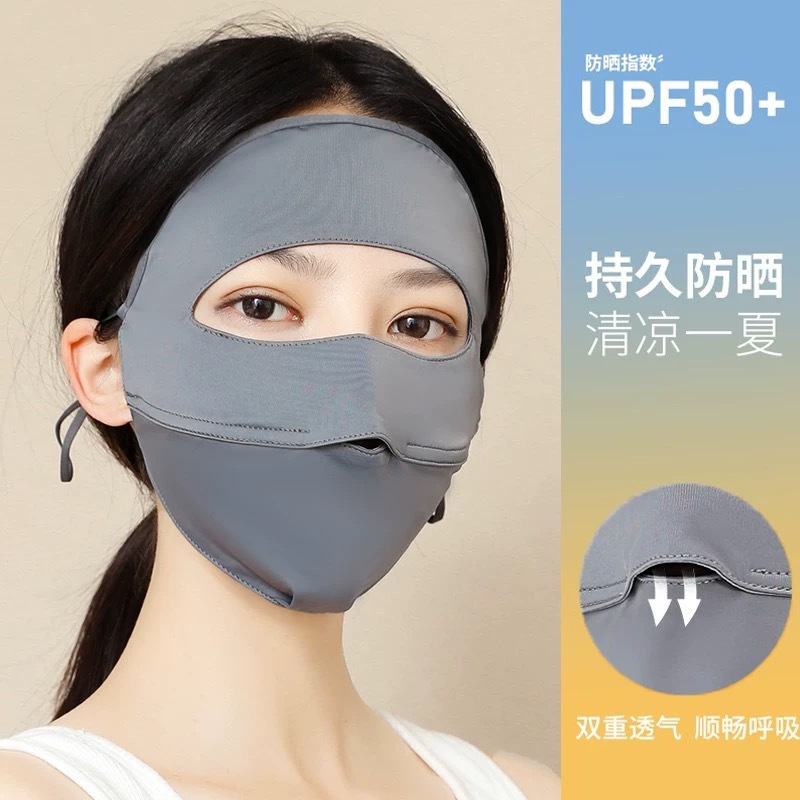 防晒面罩女夏季全脸防紫外线遮阳冰丝口罩户外骑行透气脸基尼面膜