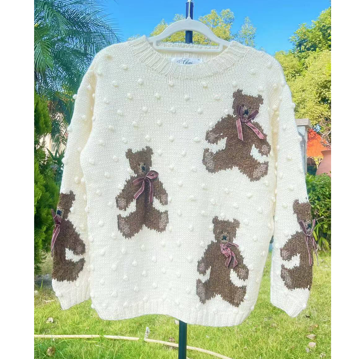 古着Vintage秋冬日式洋气复古刺绣钩花高货毛衣