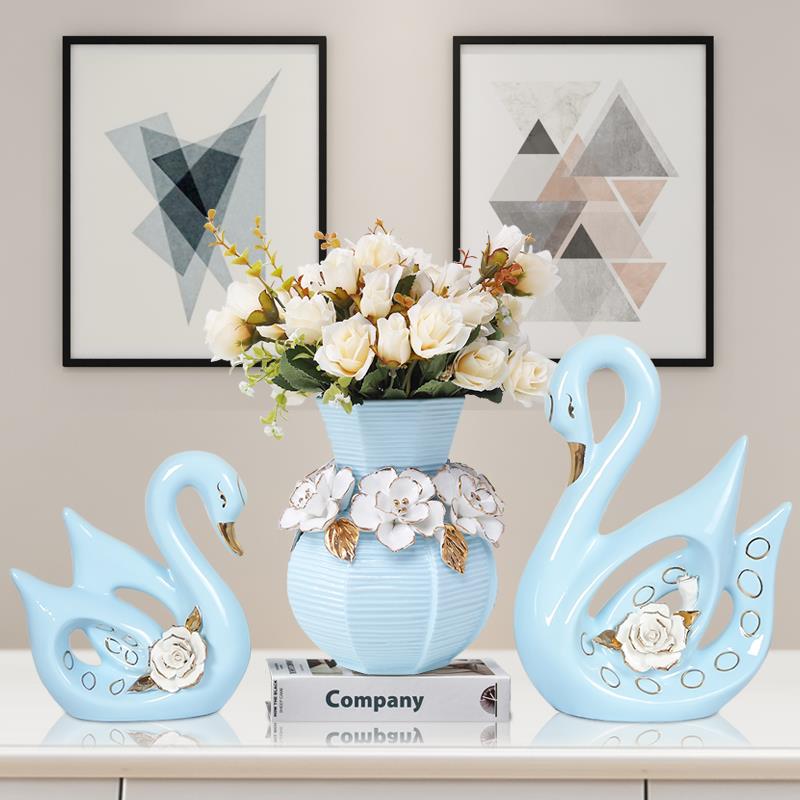 德国现代简约客厅新房电视柜卧室创意天鹅工艺装饰品摆件结婚礼物