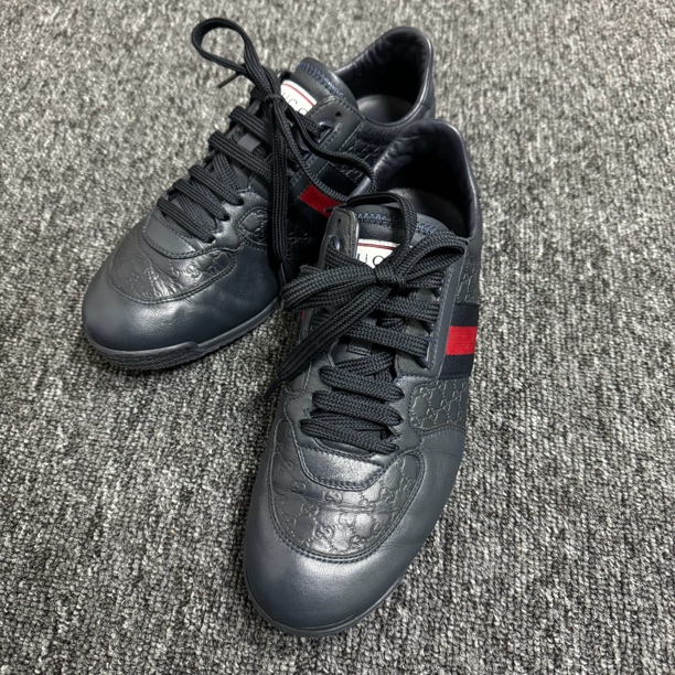 99新 GUCCI/古驰 /43码/Web/深蓝压花满印休闲鞋/公价4400/